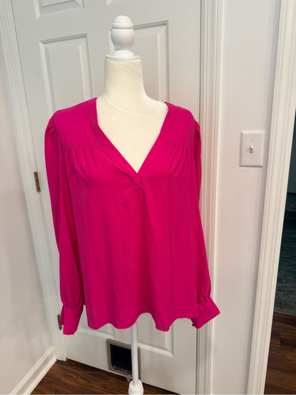 Express Fuchsia V-Neck Long Sleeve Blouse